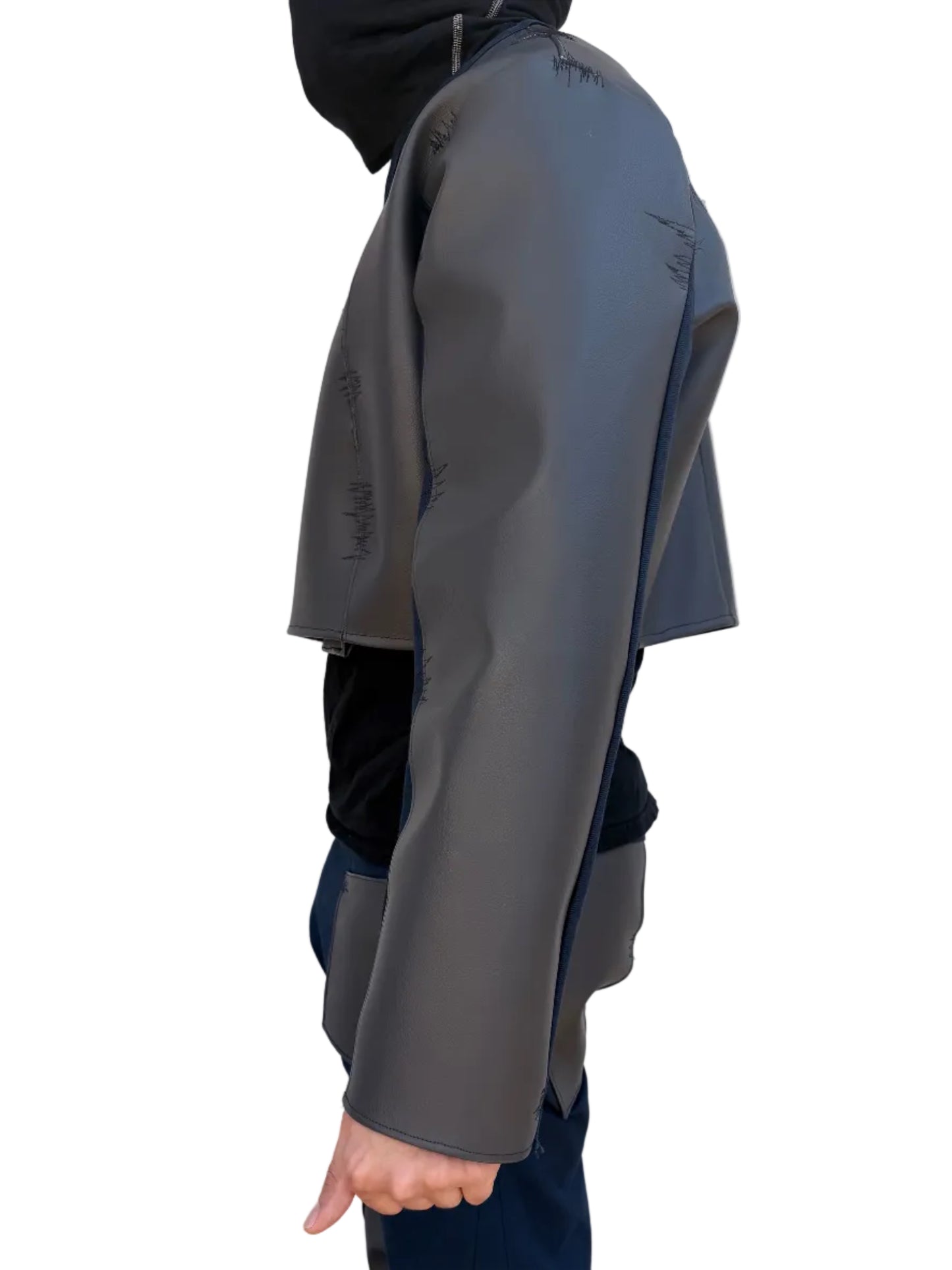 Leather Cropped Motto Jacket