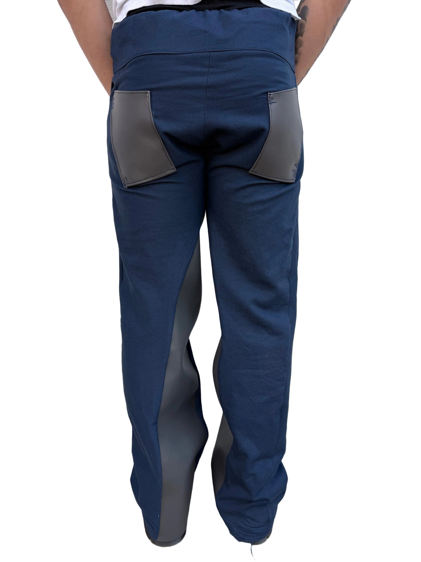 Navy Leather Cut Pants