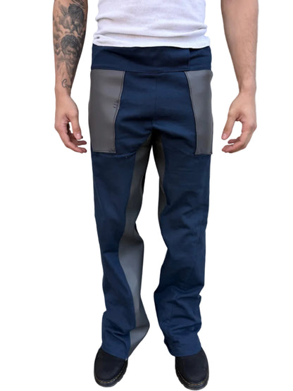 Navy Leather Cut Pants